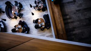 People in a busy meeting hall