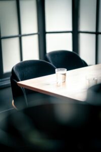 Chair in a court house during a pre trial meeting