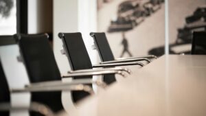 Chairs in a meeting room set up for a mediation