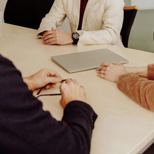 attorney consulting with client about next steps