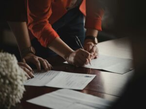 Attorney discussing next steps with client